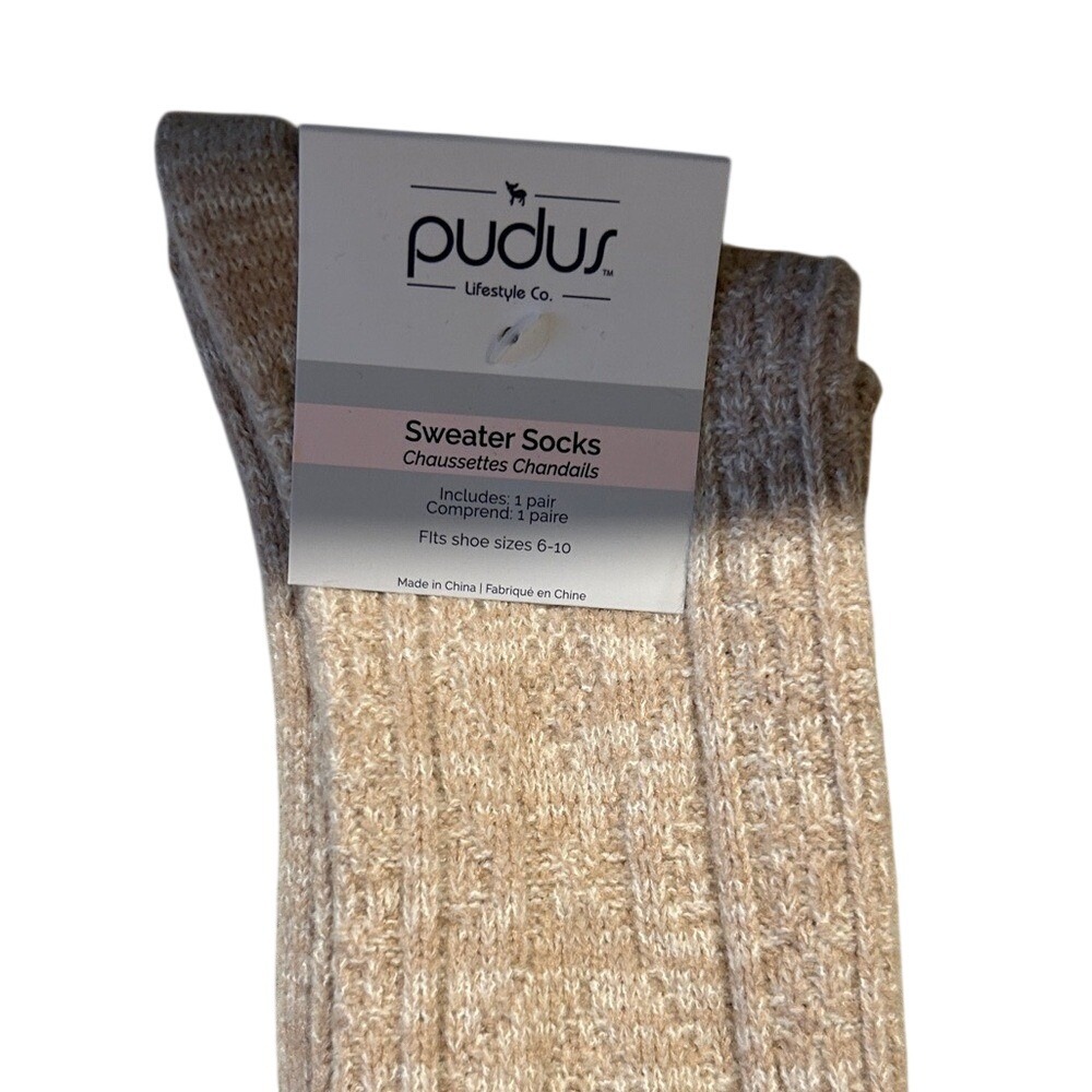 Pudus Lifestyle Co Womens Beige Oatmeal Cable Knit Sweater Socks Size 6-10 NEW